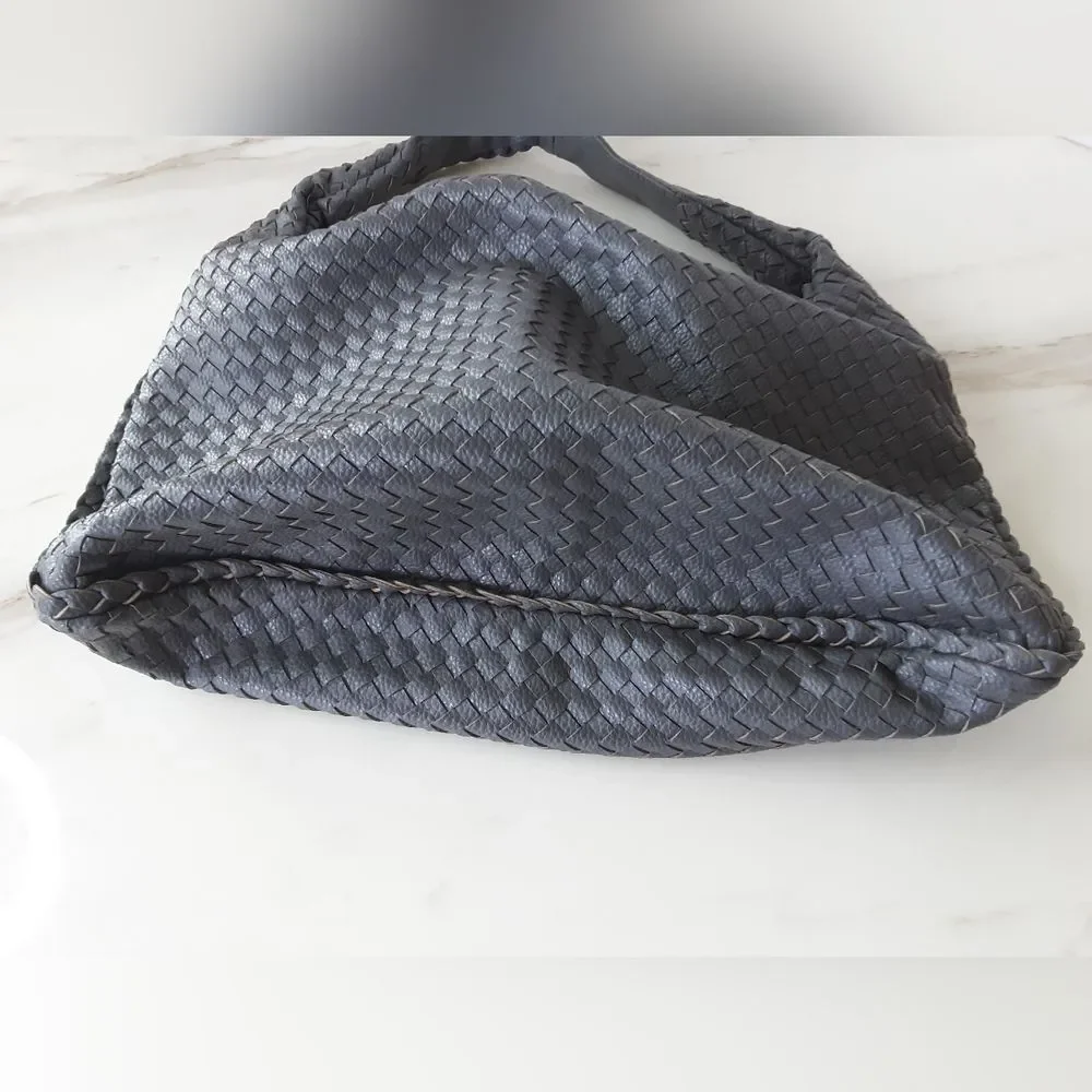 Gray Woven Hobo Shoulder Bag